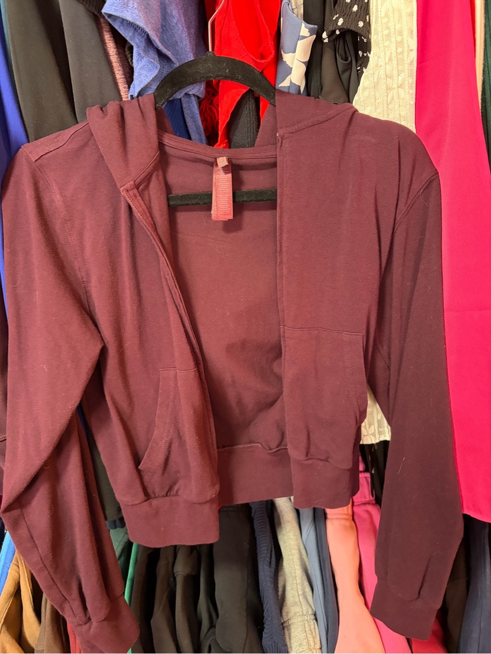NEVER WORN Skims Women's Cropped Hooded Jacket - Deep Burgundy